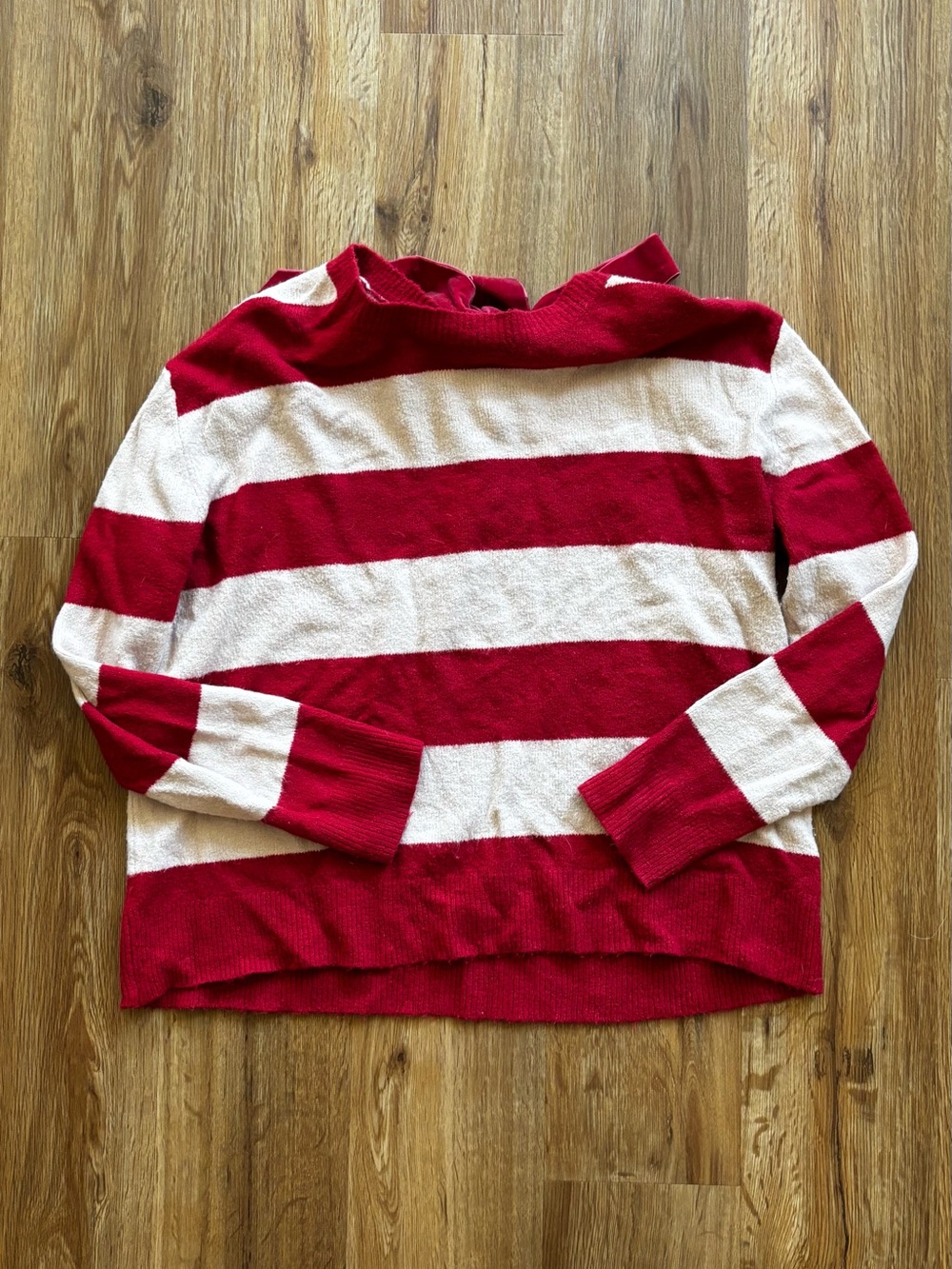 Halogen Atlantic Pacific Red and Light Pink Striped Crewneck Sweater